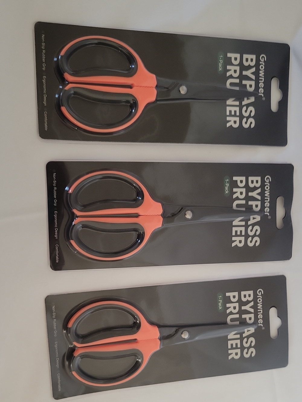 Coral and Black Bypass Pruner Scissors - Pack of 3